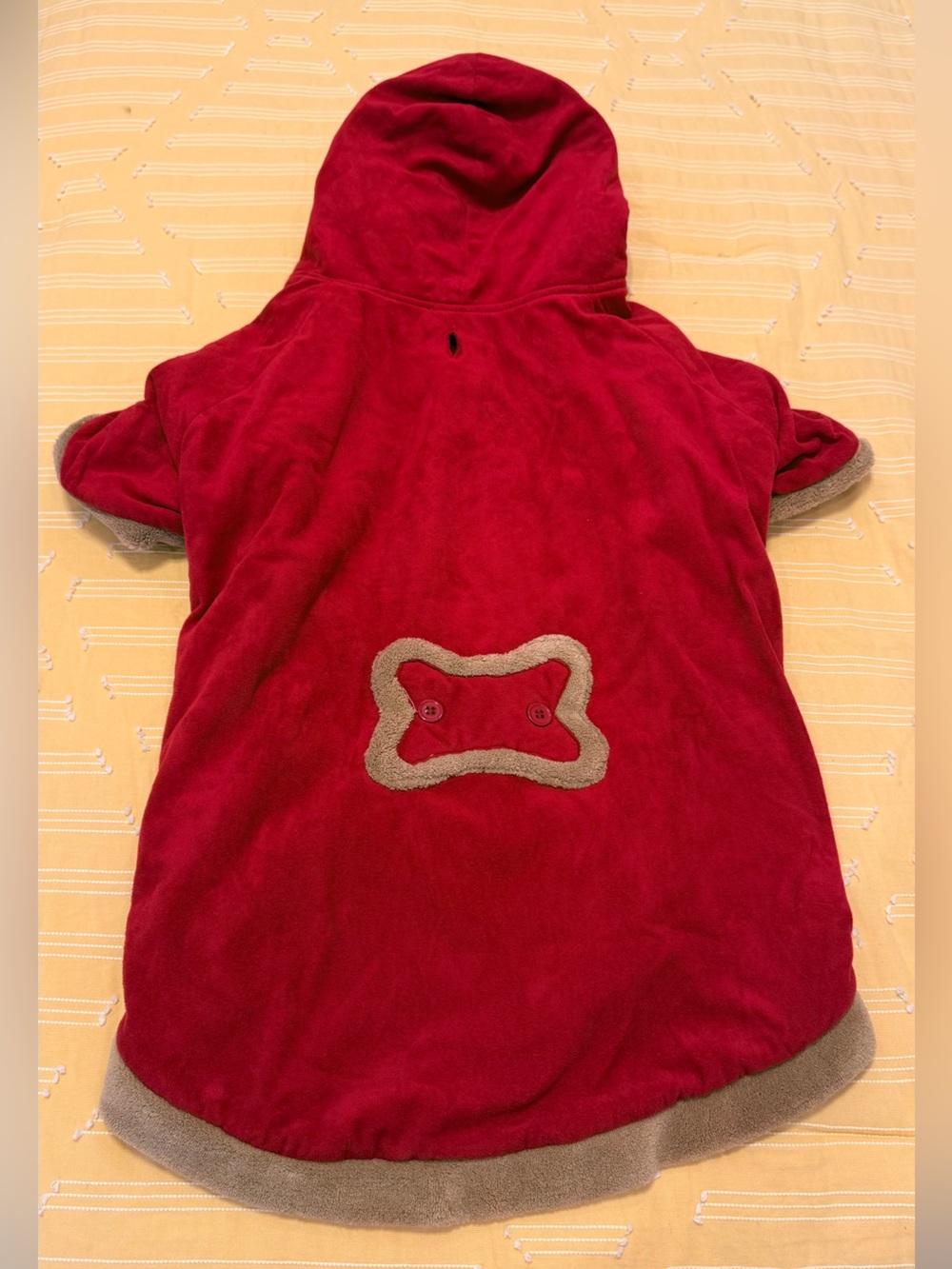 Casual Canine Red Hooded Dog Coat with Bone Patch